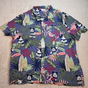 Disney Mickey Mouse Resort Ocean Vacation Aloha Shirt Mens 2XL Blue Tropical